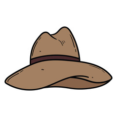 Hand drawn cartoon brown man's hat on white background.