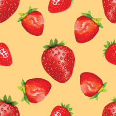 Strawberry. Seamless vector pattern. Hand Painted watercolor illustration