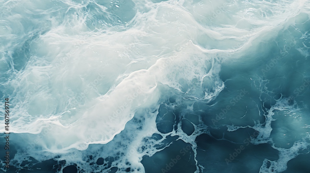 Aufkleber Dynamic waves crashing on the shore with clear patterns and bubbles in ocean water : Generative AI