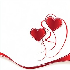 Two red intertwined hearts as a minimalistic line art vector illustration on white background, perfect for Valentine's Day greeting cards, love-themed banners, wedding invitations, or romantic social 