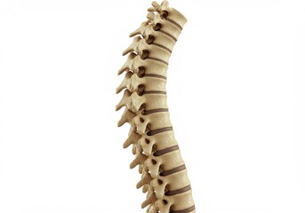 A detailed view of a human spine model isolated on a white background in a studio setting