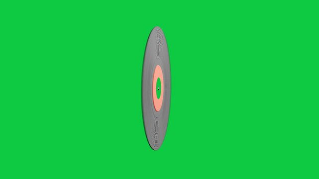 rotating Vintage retro Vinyl Records music phonograph record isolated on green screen background