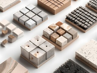 Geometric grid layout mockup of various organic stone tiles