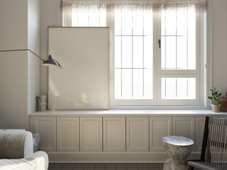 poster mockup in cozy simple modern living room. 3d illustration
