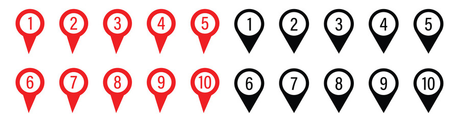 Location pin icon set, with number set of Vector illustration. 