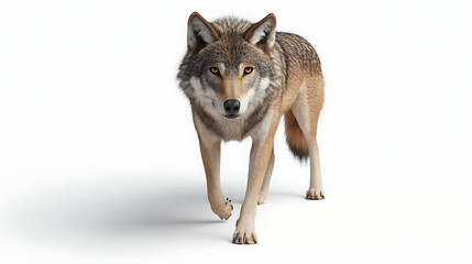 Obraz premium Gray Wolf Stride Against White Background