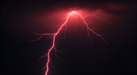 Red Lightning Storm: Dramatic Night Sky Photography of a Powerful Electrical Discharge in Dark, Ominous Clouds - Nature's Fury