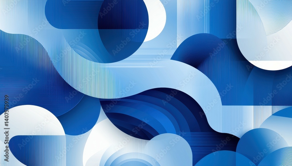 Poster abstract blue patterns with curved shapes and gradients creating a serene visual experience.
