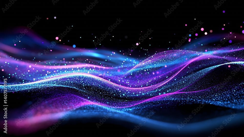 Poster Colorful waves of light creating a mesmerizing abstract pattern against a dark background : Generative AI
