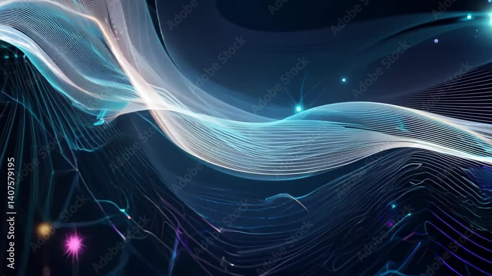 Poster futuristic animated abstract pattern with shiny glows on a dark background