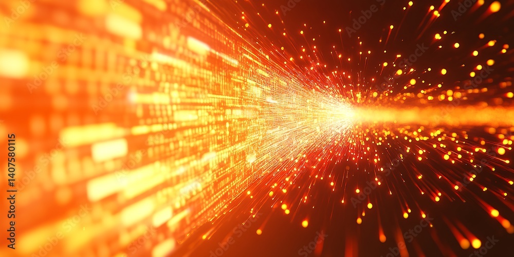 Poster Abstract orange light trails showcasing advanced digital technology and data processing concepts : Generative AI