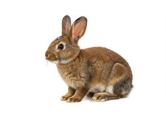 Obraz premium A brown rabbit sitting on a white background looking to the left in a studio setting alone