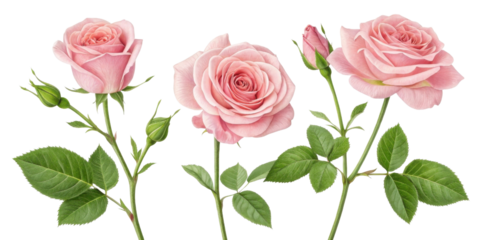 Beautiful pink roses bloom gracefully, showcasing their delicate petals and vibrant green leaves, symbolizing love and elegance