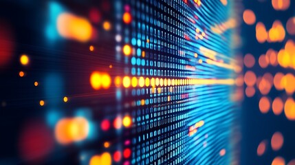 Digital data flow represented with vibrant lights and binary code showing movement and technology themes : Generative AI