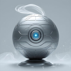 A metallic time-travel ball, featuring intricate engravings, a futuristic glow.