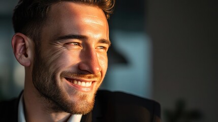 Obraz premium Smiling Confident Businessman Close Up with Natural Lighting