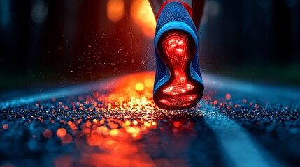 Person Running at Night with Illuminated Shoes