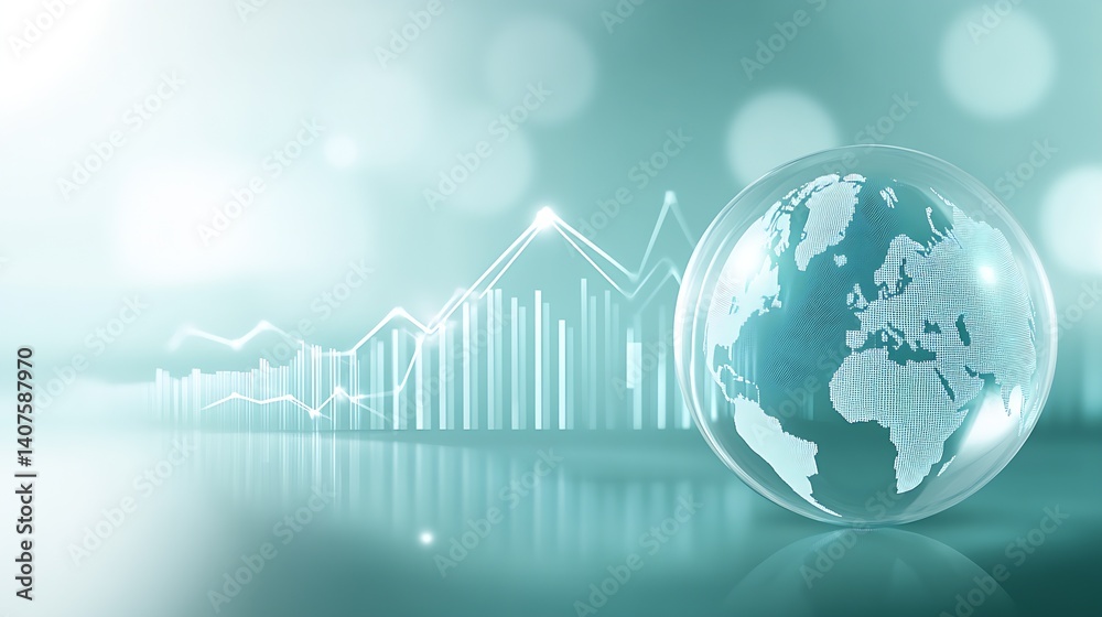 Poster Stylish glass globe representing global connectivity with financial data and analytics : Generative AI