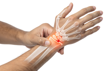 wrist joint pain isolated on white background.