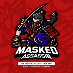 Masked Assassin Logo – Fierce Ninja Warrior Mascot for Esports, Gaming, and Branding