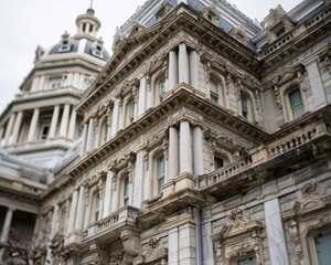 Fototapeta premium Close-up of the US Capitol building dome at sunset - scenic twilight red USA