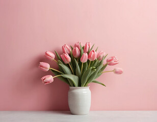 Obraz premium pink tulips in vase