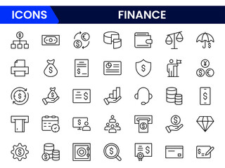 Finance and business line icons collection. Big UI icon set in a flat design. Thin outline icons pack.