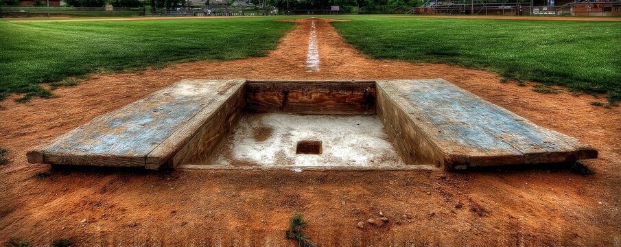 Batter's box with chalk lines, worn base showing scuff marks - game baseball classic texture detail