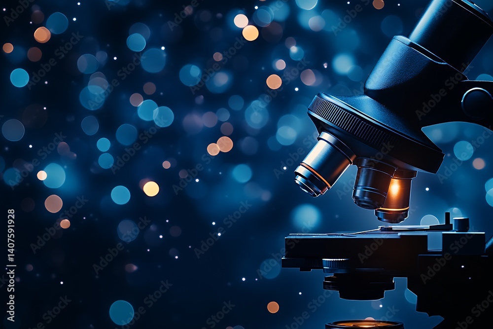 Leinwandbilder close up view of a microscope lens highlighting scientific research in a bokeh background with vibra