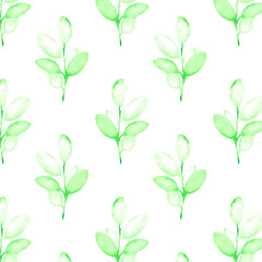 Leaves pattern on a white background. Hand-drawn illustration. Perfect for spring and summer.