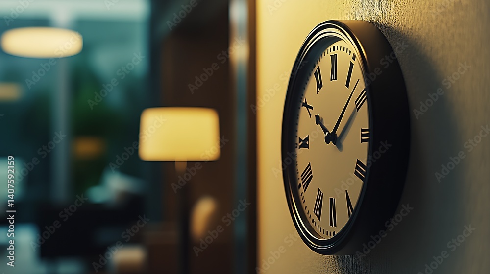 Poster vintage black wall clock with roman numerals and elegant design in a cozy room setting : generative 
