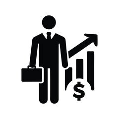 Businessman With Briefcase, Graph & Dollar Sign on Transparent Background Icon