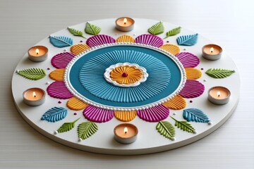 Colorful rangoli mandala with simple bold outlines