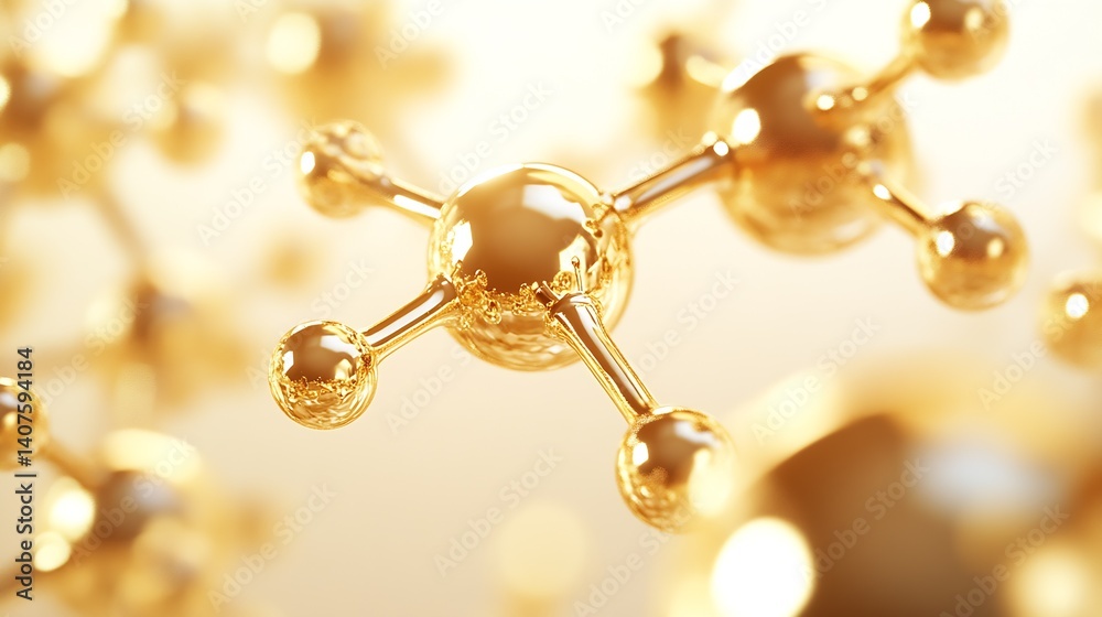 Poster detailed golden molecular structure showcasing science beauty and elegance in a bright background : 