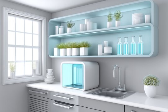 Futuristic smart kitchen automatically tracking protein macros per meal