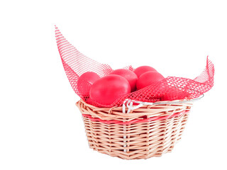 Obraz premium eggs red in a basket easter background