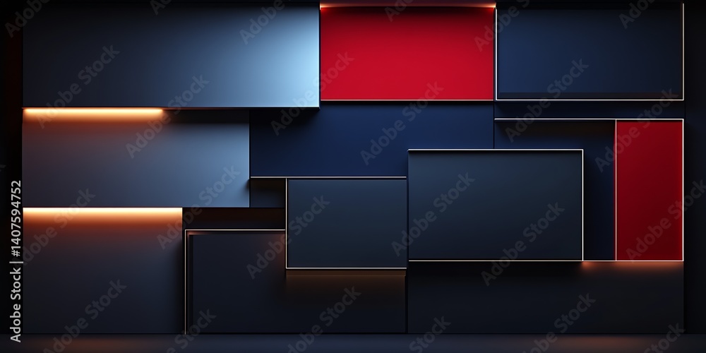 Poster Abstract colorful wall design featuring geometric shapes illuminated with ambient light : Generative AI