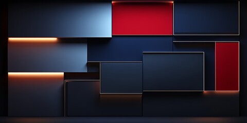 Obraz premium Abstract colorful wall design featuring geometric shapes illuminated with ambient light : Generative AI