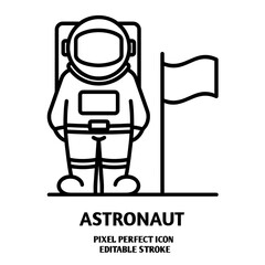 Astronaut editable stroke outline icon isolated on white background flat vector illustration, black outline, Pixel perfect