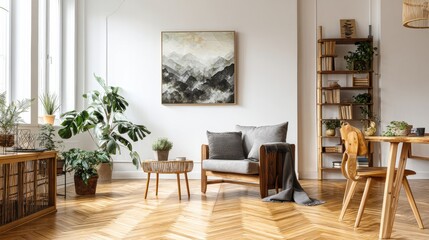 Fototapeta premium Modern living room with plants & art