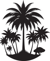 Fototapeta premium Palm trees silhouette, Tropical palm tree silhouettes on a beach at sunset