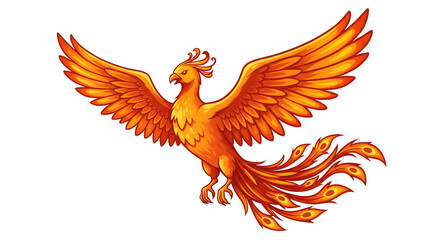 Rising Phoenix: A majestic phoenix with fiery plumage soars gracefully, its wings spread wide in a display of strength and rebirth, a symbol of transformation and renewal.
