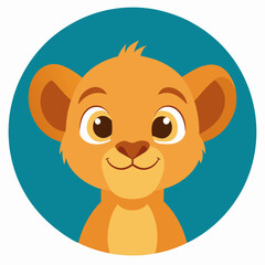 Cute Baby Animal Face Collection Lion King Vector Art Mascot Logo in Circle Style