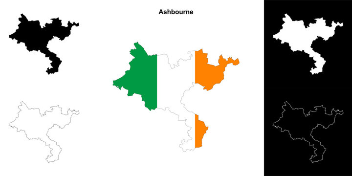 Ashbourne district blank outline map set