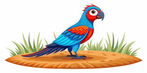 Realistic Parrot Standing on Grass with Intricate Feather Pattern