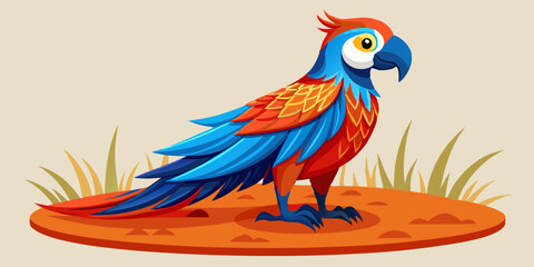 Realistic Parrot Standing on Grass with Intricate Feather Pattern