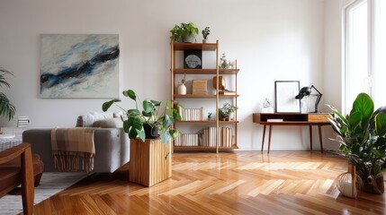 Fototapeta premium Modern living room with plants & art