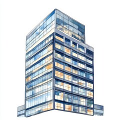 Fototapeta premium Watercolor Illustration of a Modern City Building