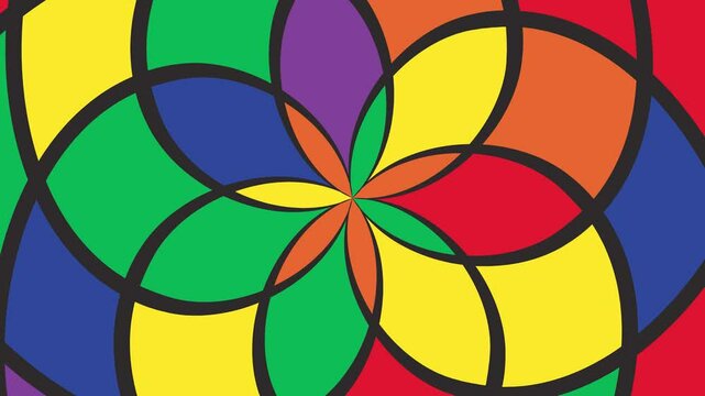 Vibrant, abstract graphic with radial pattern of rainbow colors, ideal for backgrounds or creative projects. Symbolizes diversity, unity, and optimism.