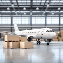 Obraz premium Clean branding mockup scene with air cargo plane and global logistics backdrop
